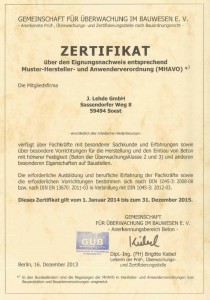 Zertifikat über den Eignungsnachweis gemäß MHAVO